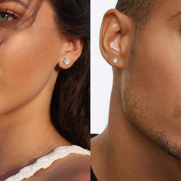 Diamond 4-Prong Lab-Grown Diamond Stud Earrings for Women 0.5CT 1CT 14K Gold Pla - Picture 7 of 7